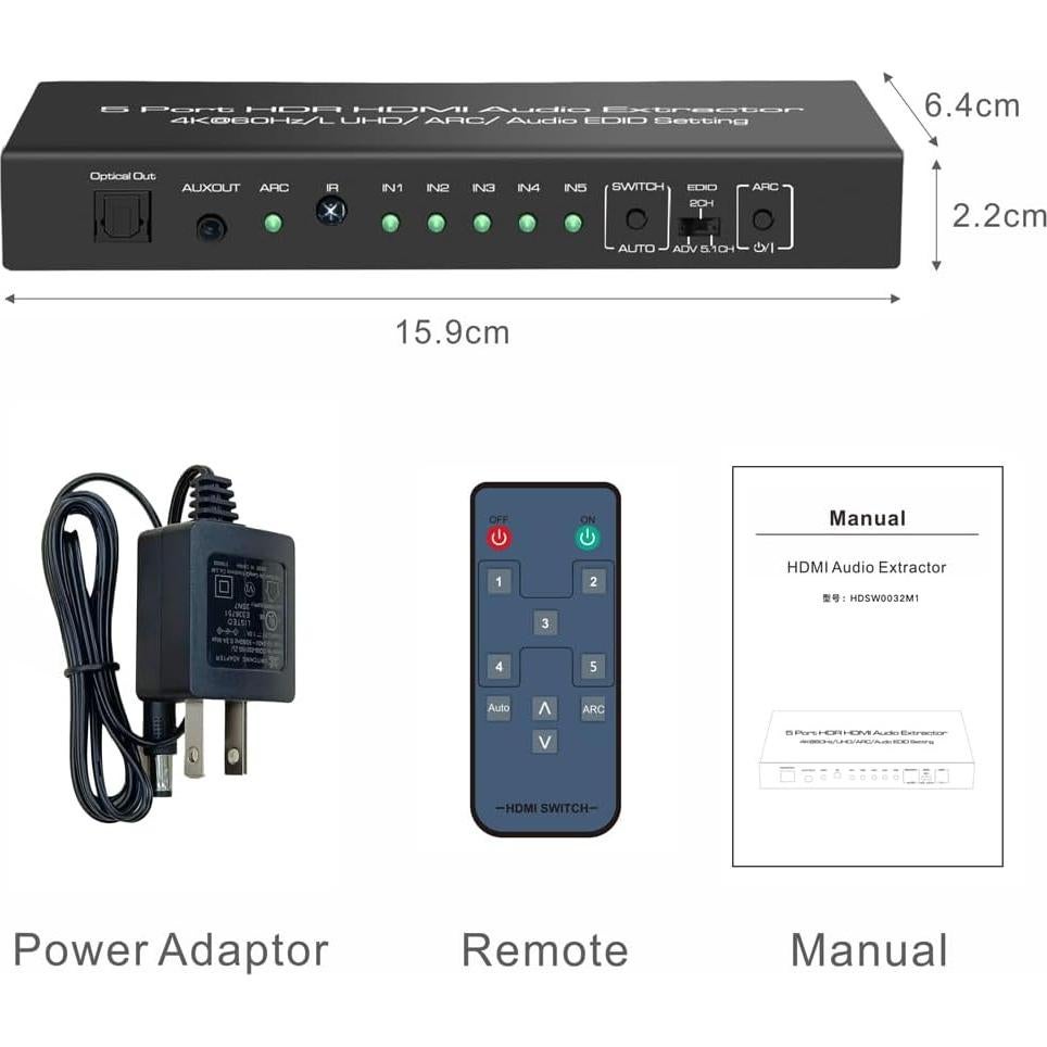 Interruptor HDMI 5 en 1 iArkPower 4K 60Hz Extractor Audio