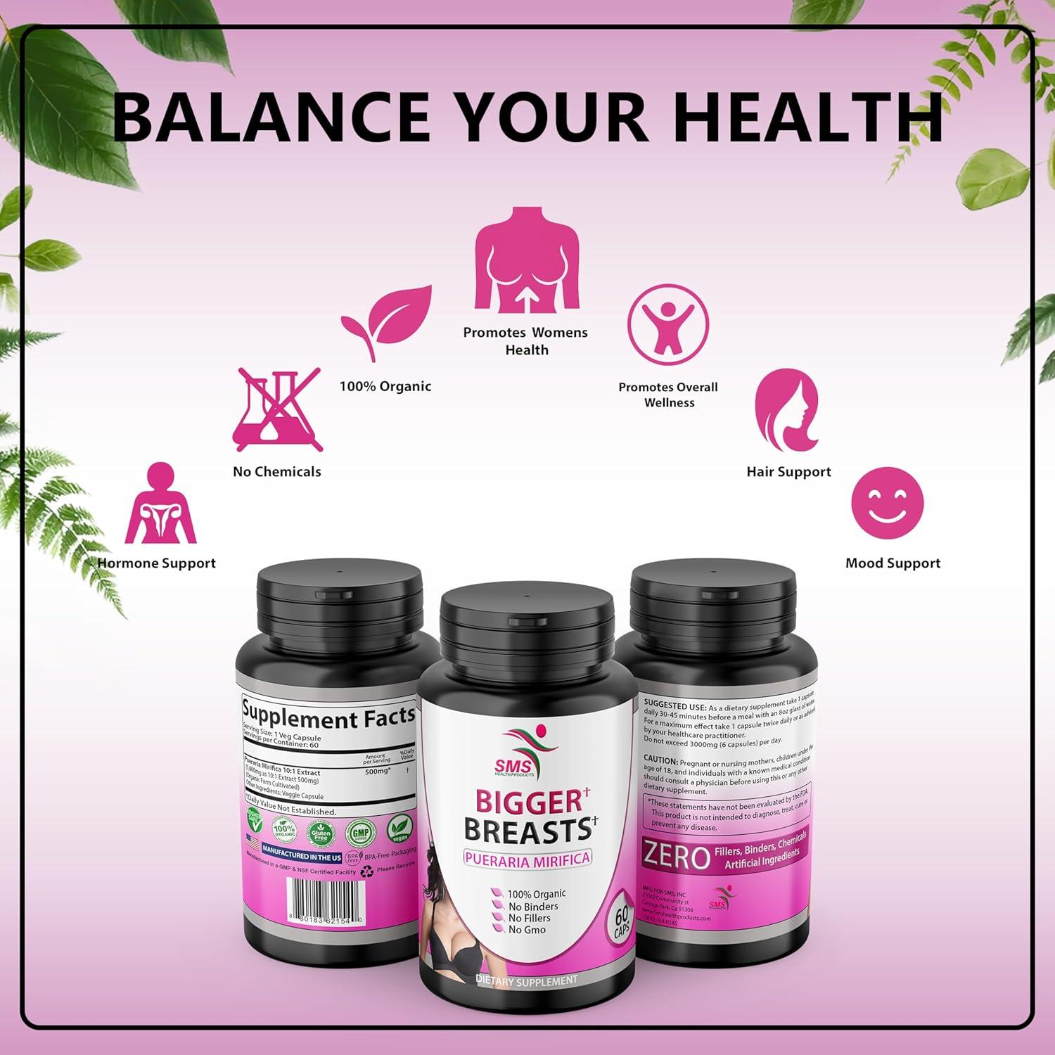 Suplemento Pueraria Mirifica 500mg Vegano 60 Cápsulas SMSHEALTHPRODUCTS