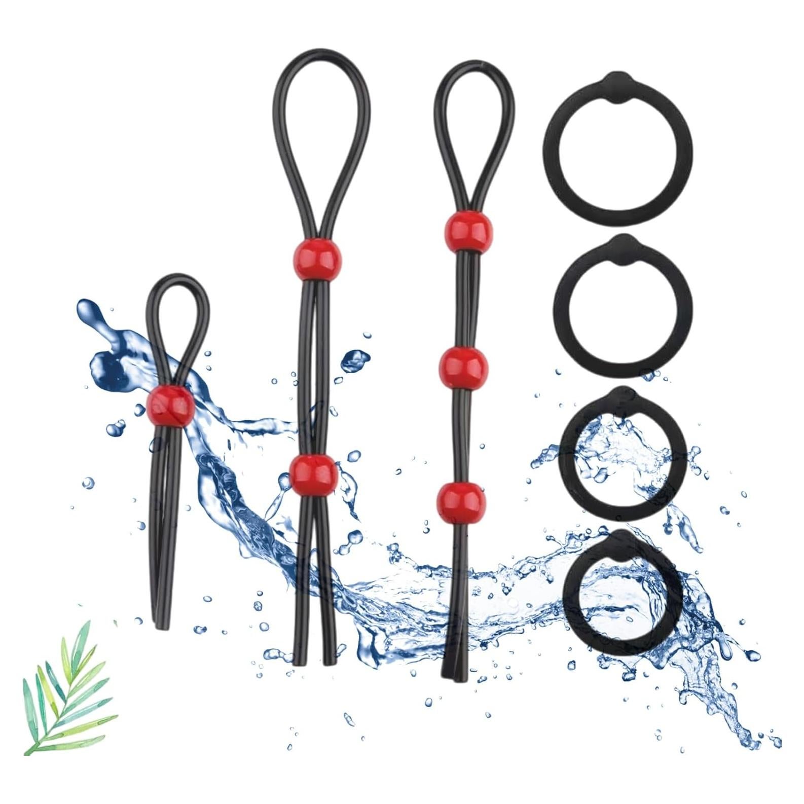 Anillos de Silicona Reutilizables para Hombres - 7 Pcs Negro y Rojo