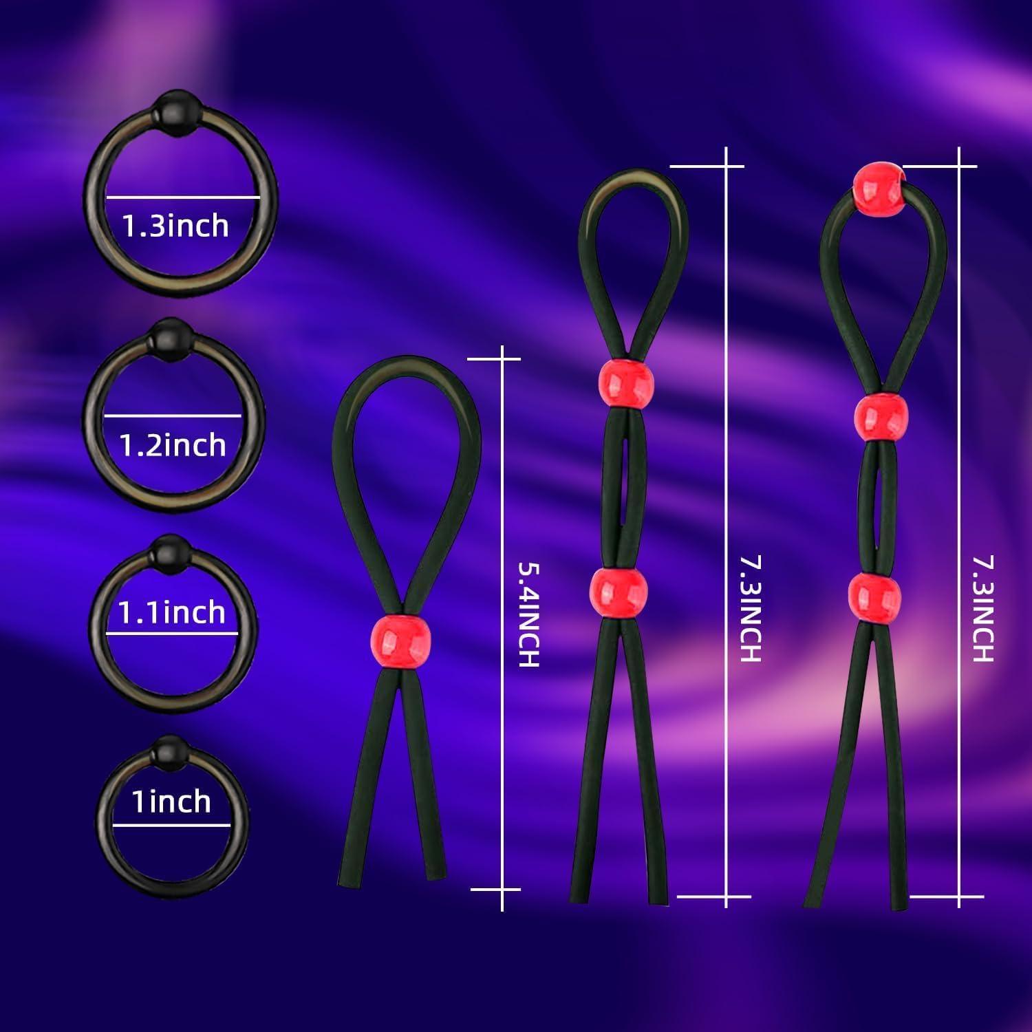 Anillos de Silicona Reutilizables para Hombres - 7 Pcs Negro y Rojo