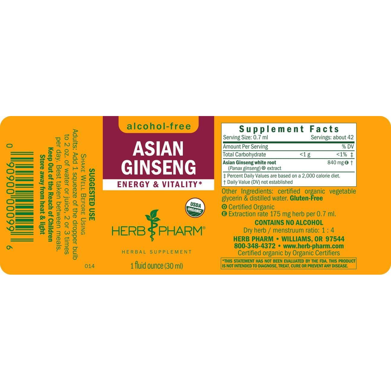 Glicerita líquida de ginseng asiático Herb Pharm 30 ml