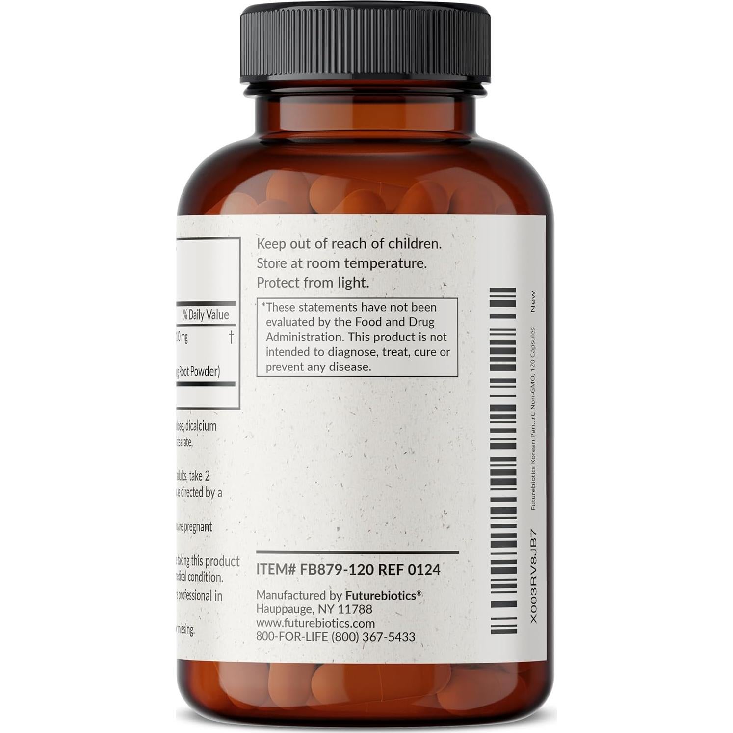 Suplemento Ginseng Panax Futurobiotics 1000mg 120 Cápsulas