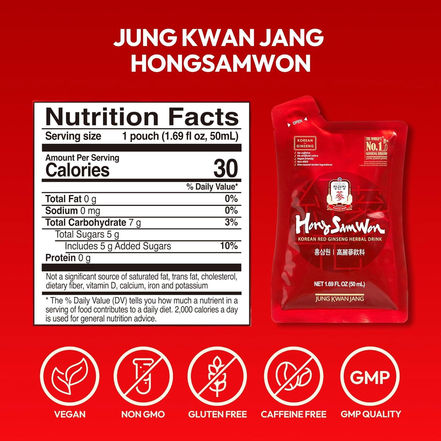 Té de Ginseng Rojo Coreano HongSamWon - Energético Herbal 60 Bolsitas