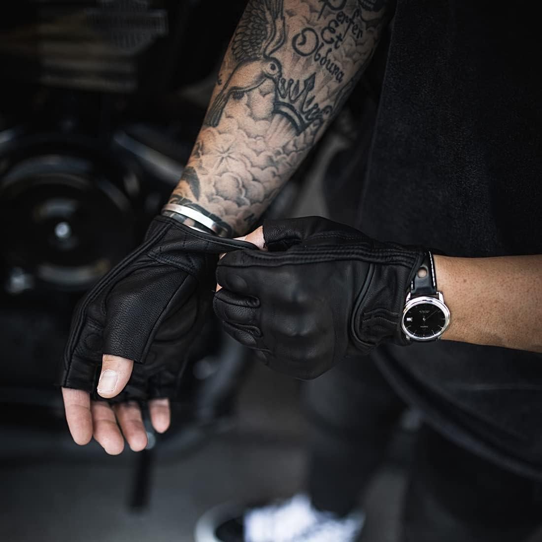 Guantes de Motocicleta Harssidanzar GM037 Cuero Negro