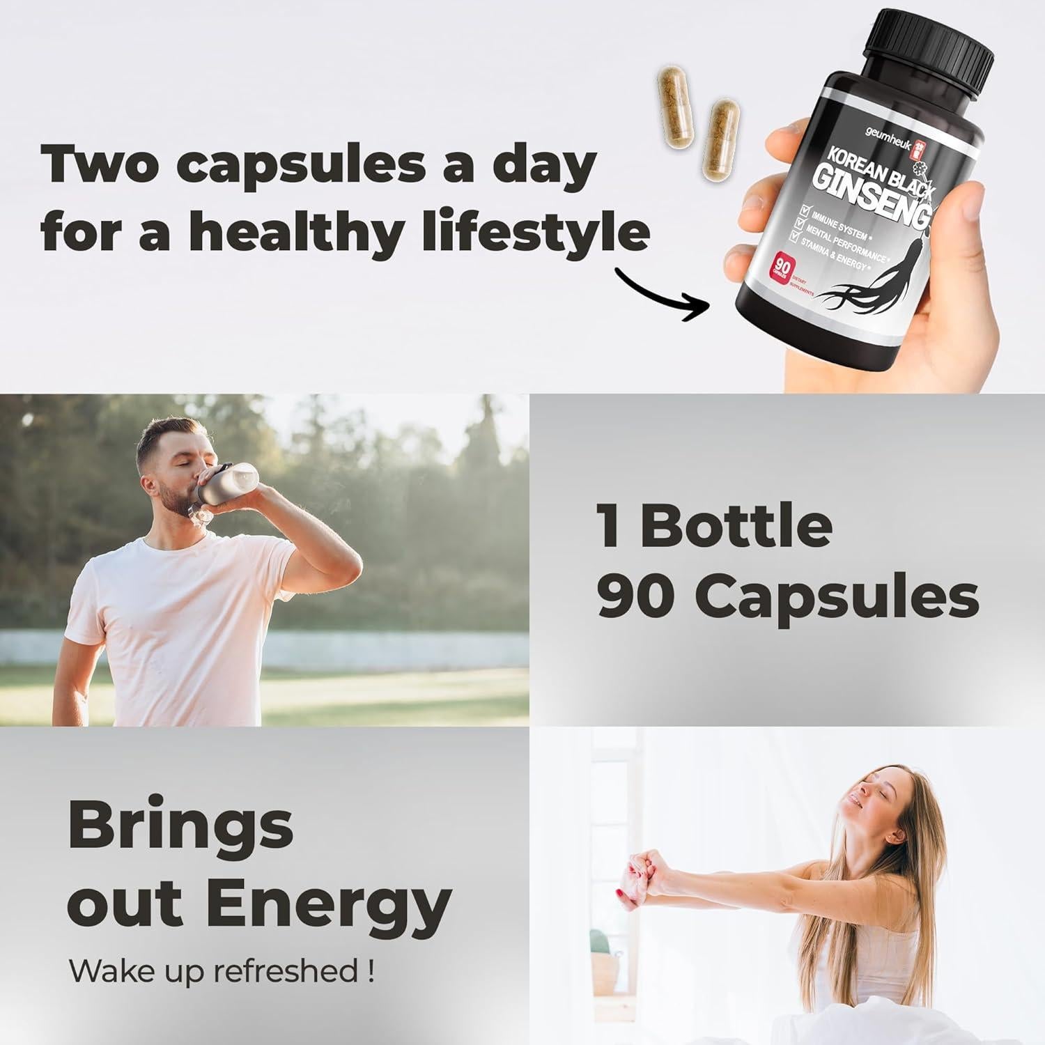 Cápsulas de Ginseng Negro Panax Coreano 1000mg - 90 Veganas