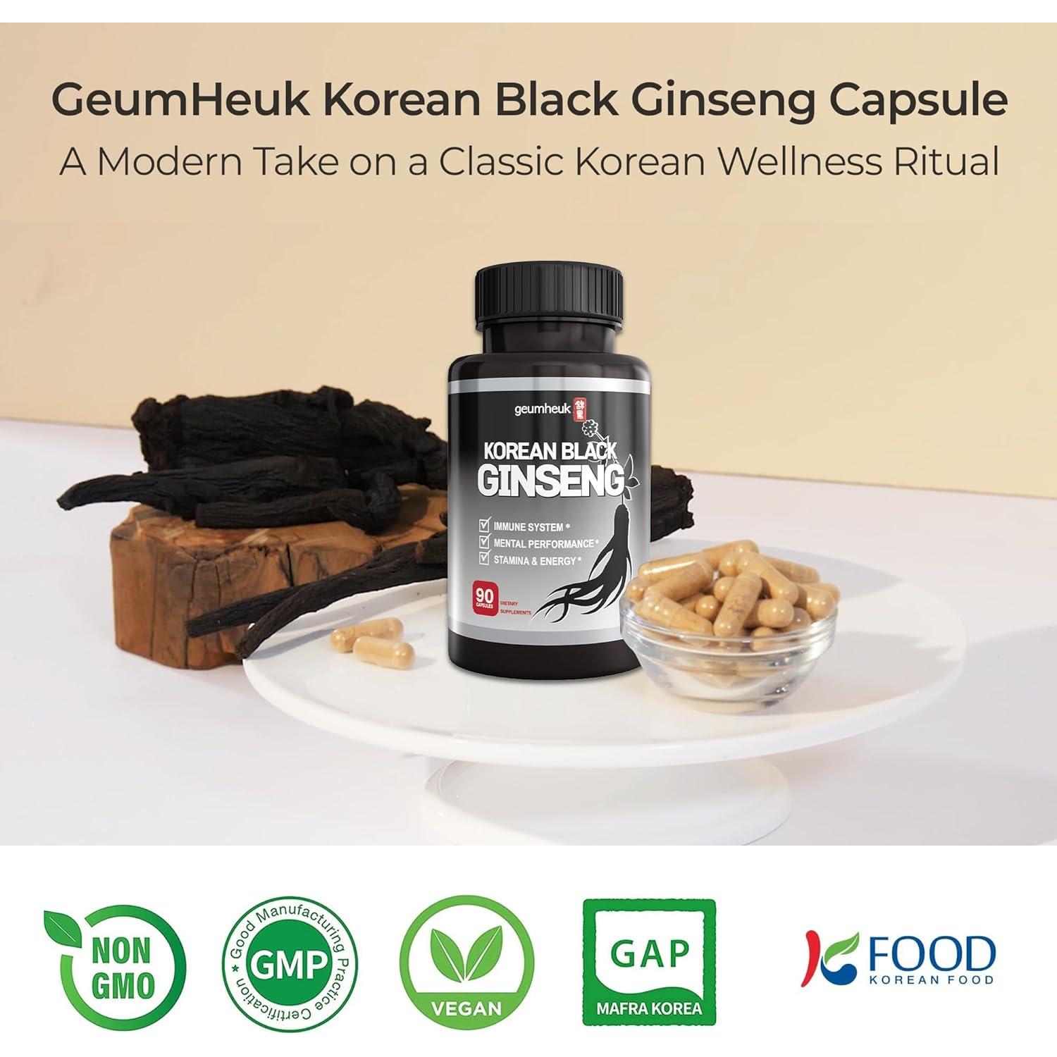 Cápsulas de Ginseng Negro Panax Coreano 1000mg - 90 Veganas