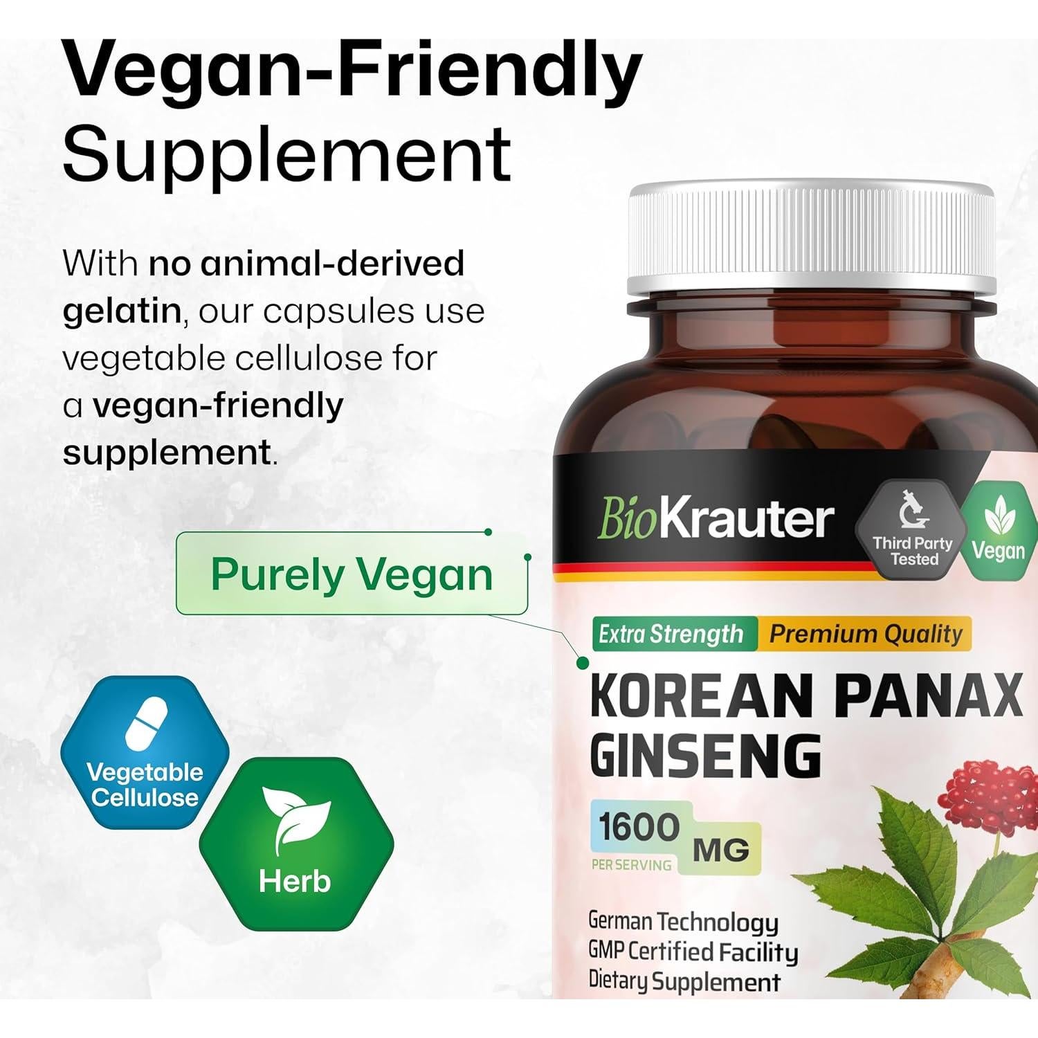 Cápsulas de Ginseng Rojo Coreano BIO KRAUTER 1600 mg - 100 Unidades