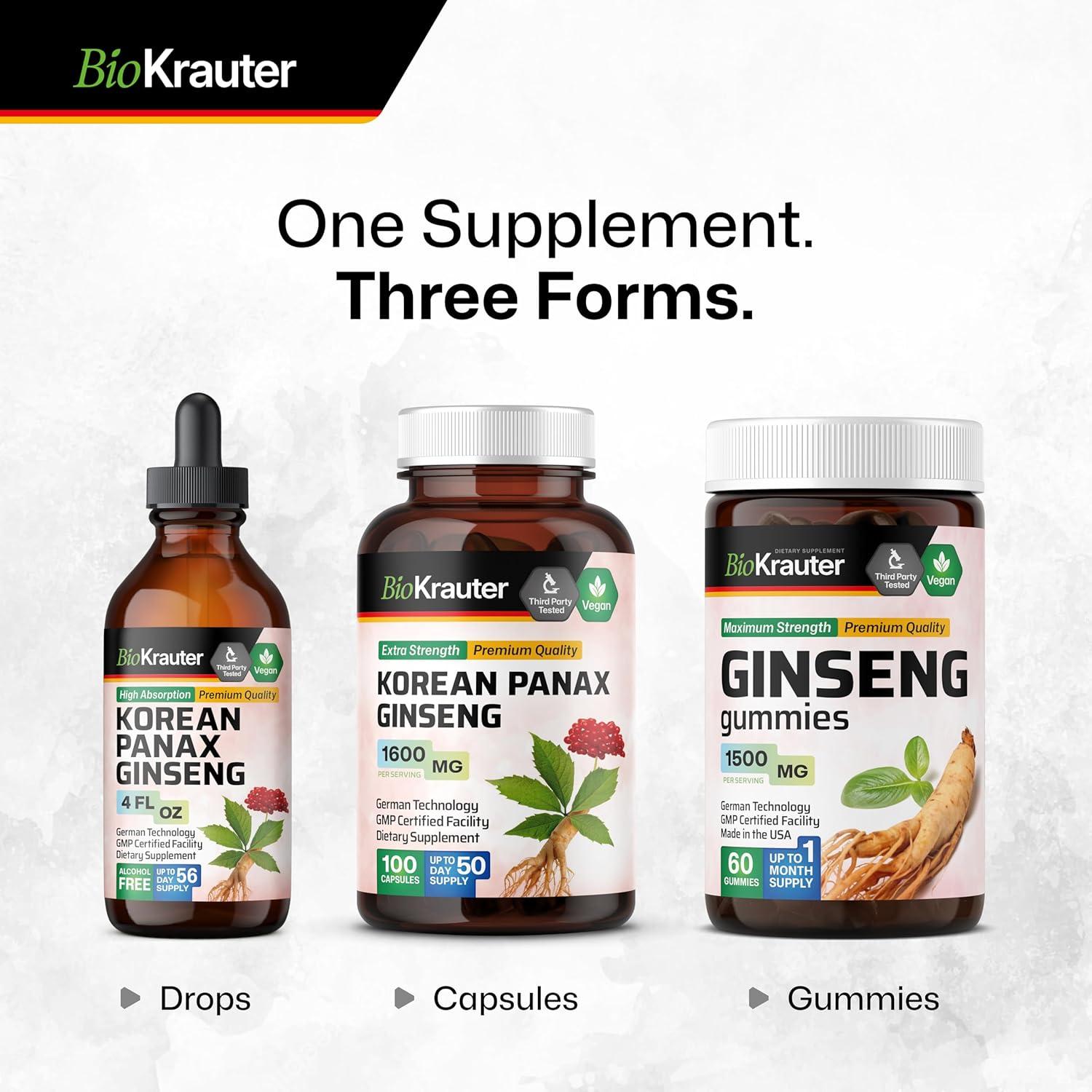 Cápsulas de Ginseng Rojo Coreano BIO KRAUTER 1600 mg - 100 Unidades