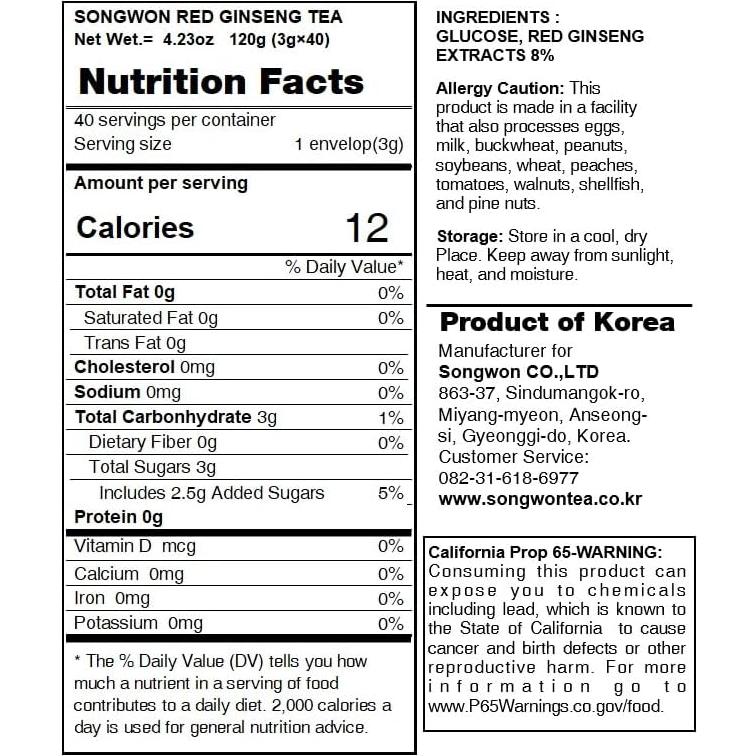 Té de Ginseng Rojo Coreano LENITH 120g - 40 Bolsitas