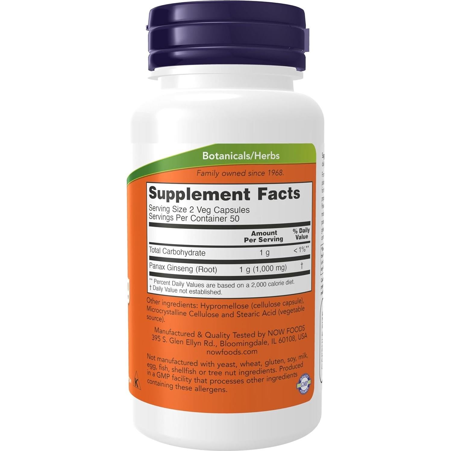 Suplemento Ginseng Panax Now Foods 100 cápsulas