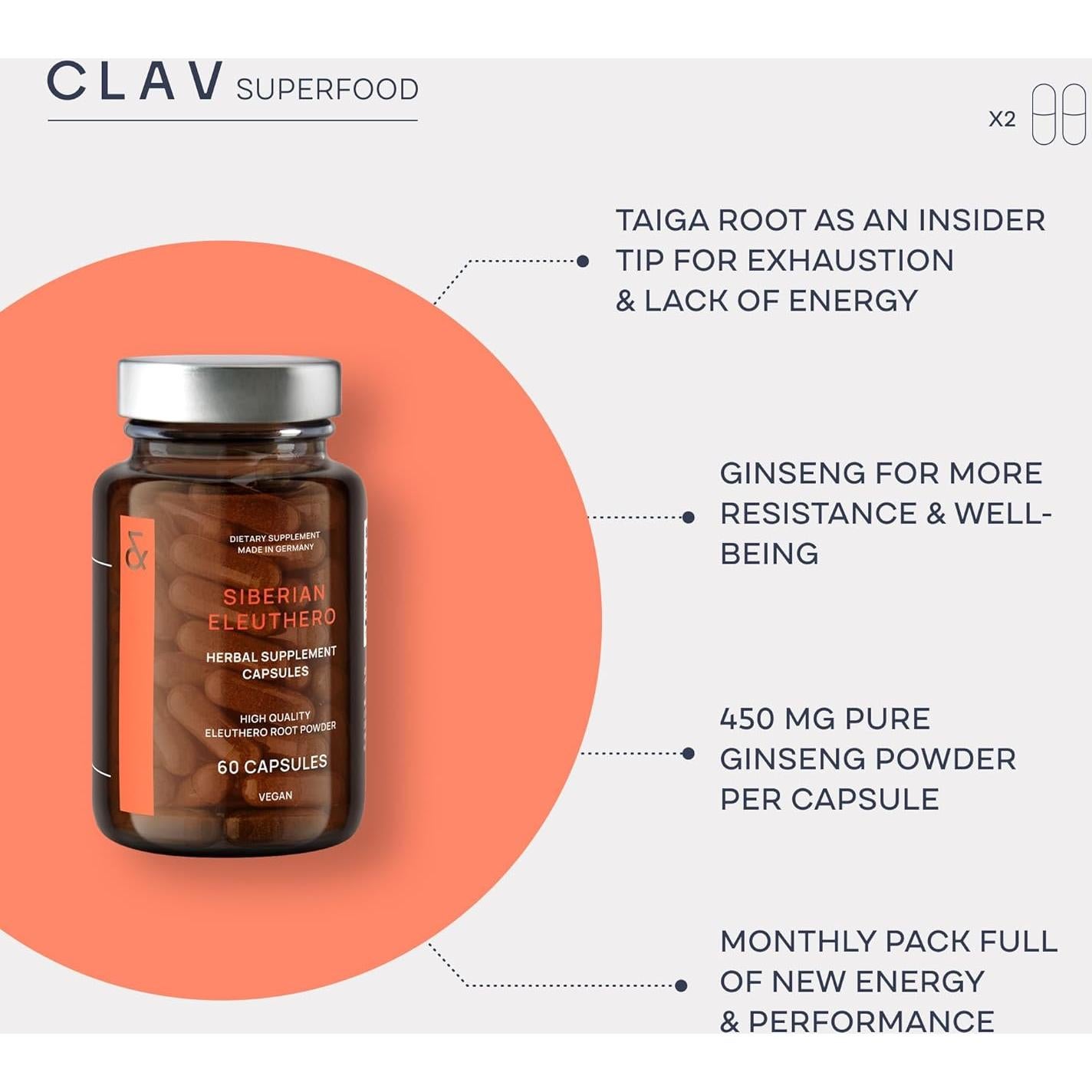 Cápsulas de Ginseng Siberiano CLAV 900mg - Energía Natural