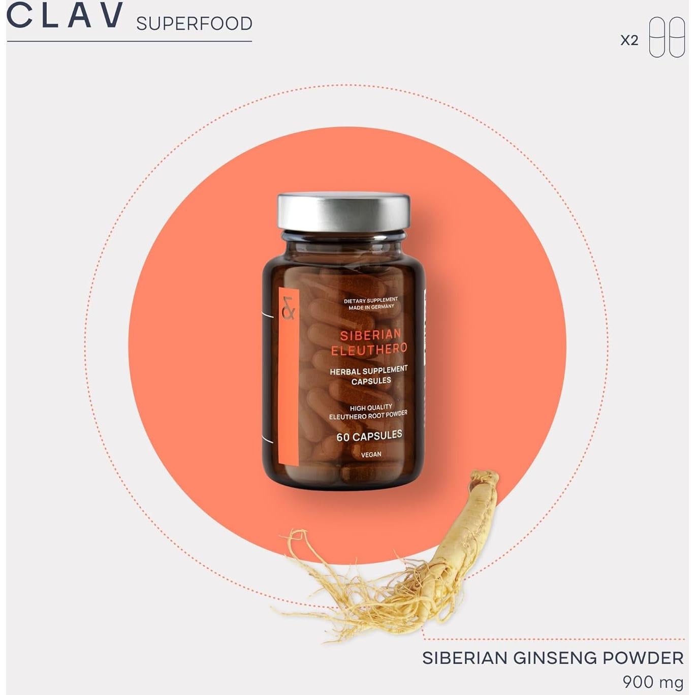 Cápsulas de Ginseng Siberiano CLAV 900mg - Energía Natural