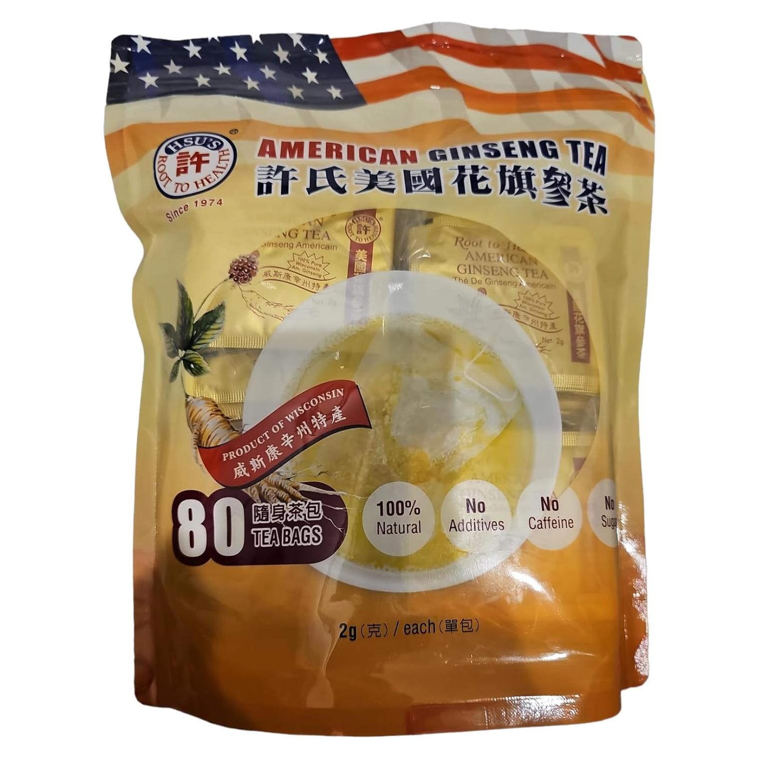 Té de Ginseng Americano Hsu - 80 Bolsitas 2g - Sin Cafeína