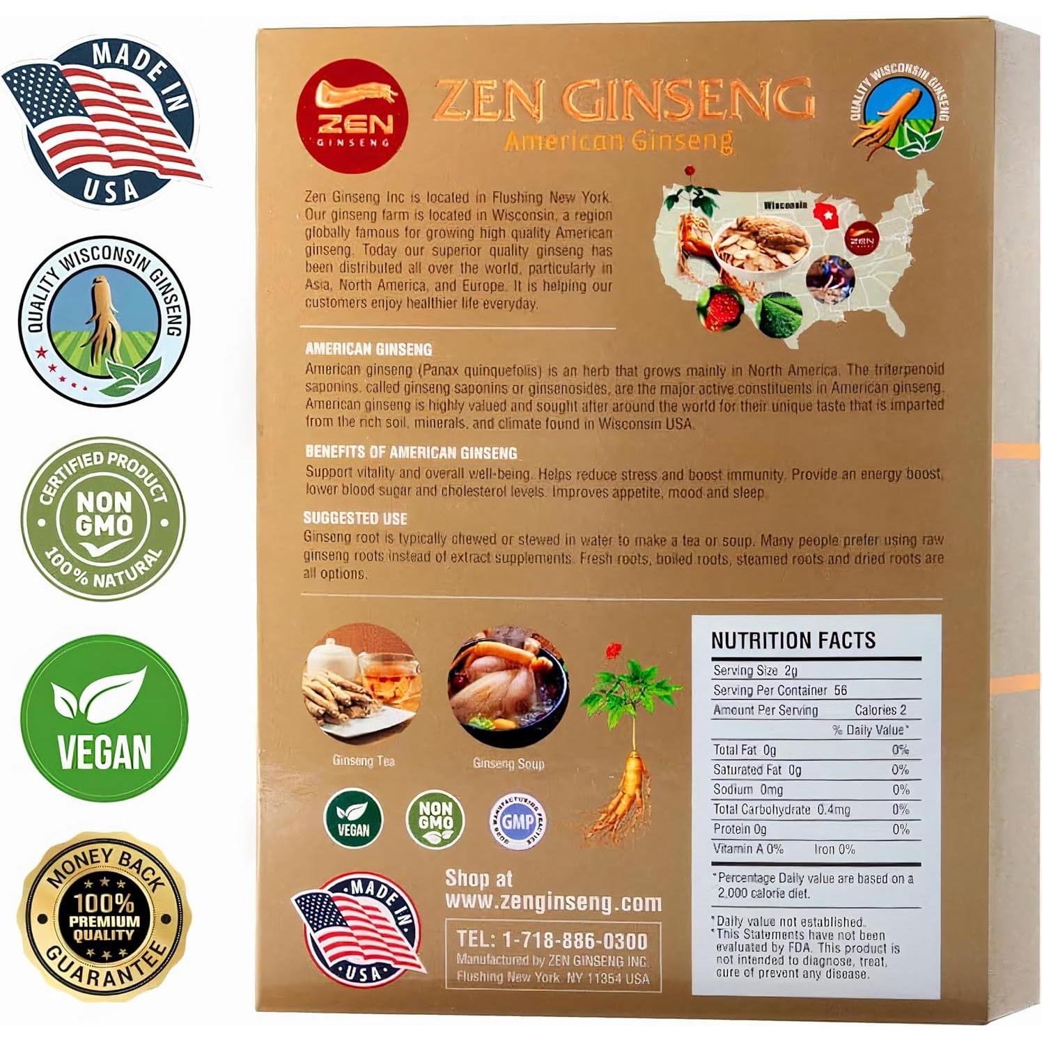 Ginseng Americano Zen 113.4g - Raíz Jumbo para Energía y Salud