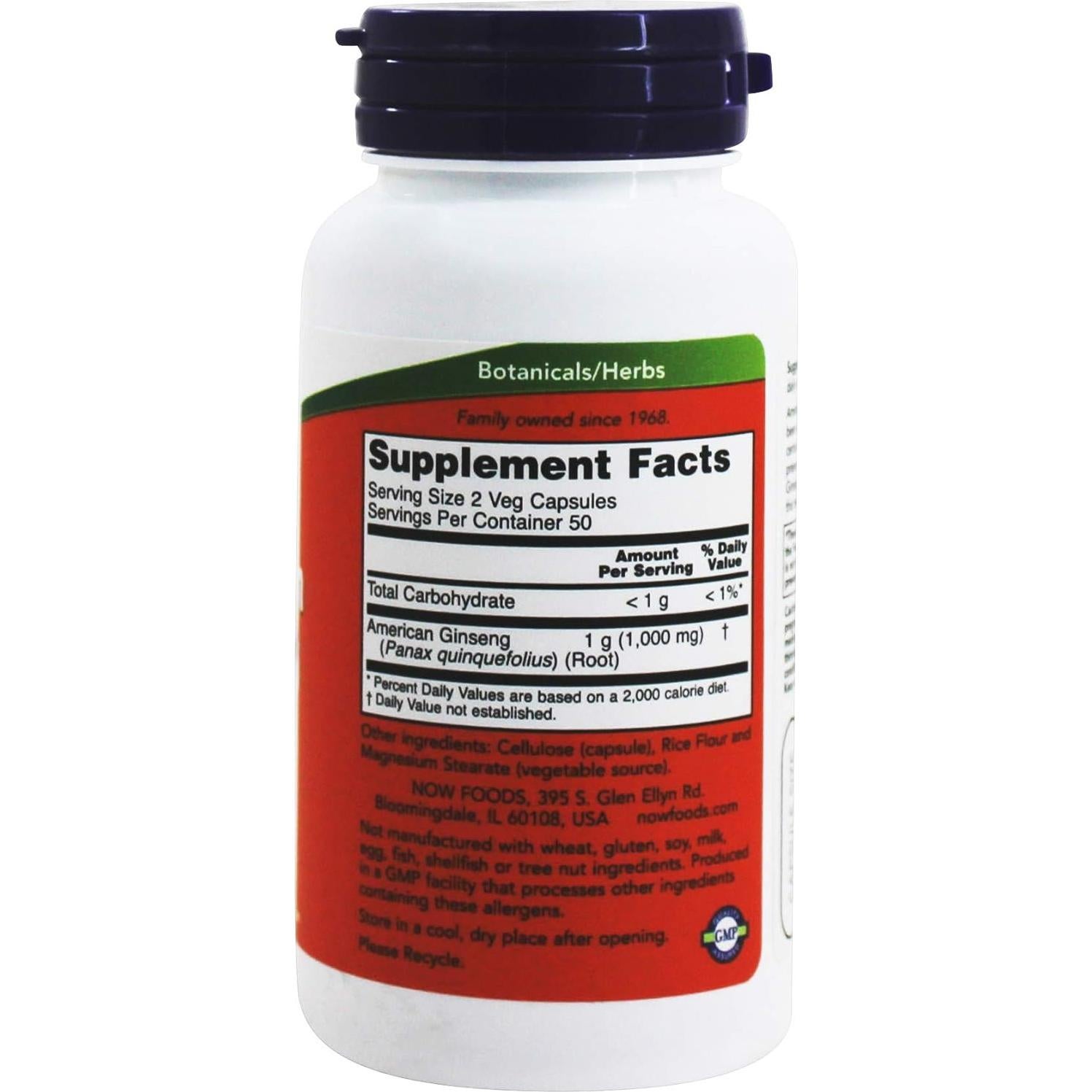 Ginseng Americano NOW Foods 500 mg 100 Cápsulas Veganas