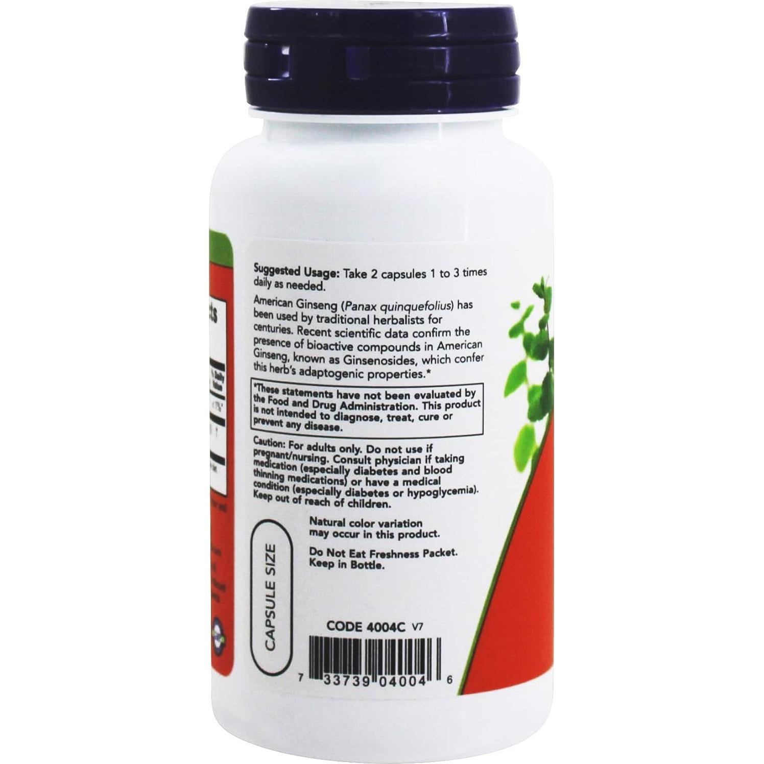 Ginseng Americano NOW Foods 500 mg 100 Cápsulas Veganas