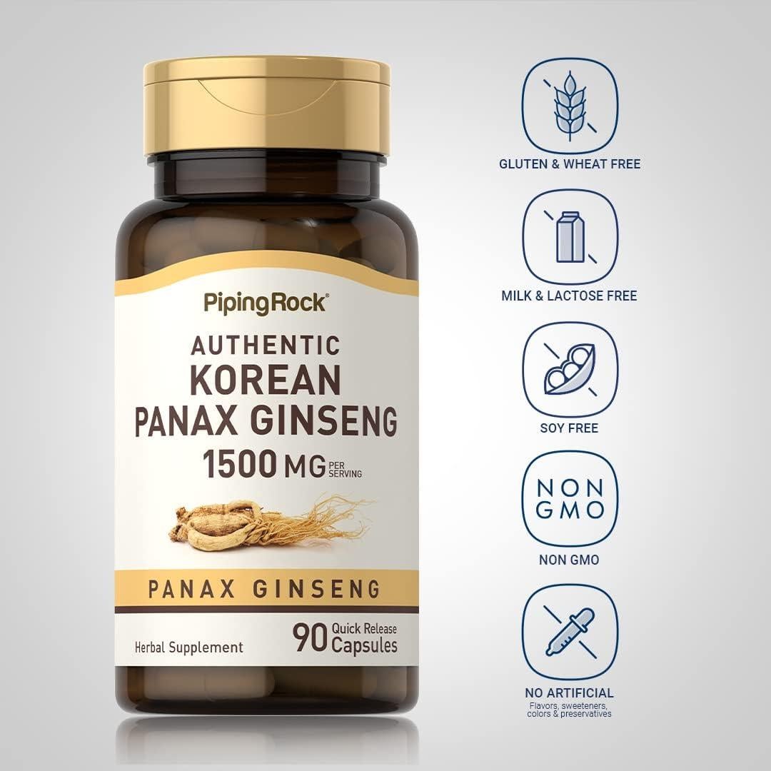 Cápsulas de Ginseng Coreano Piping Rock 1500mg 90 Unidades