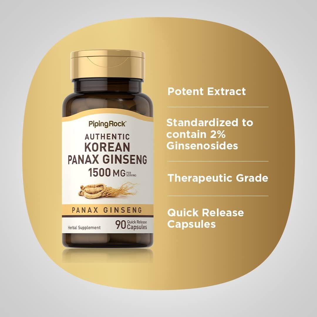 Cápsulas de Ginseng Coreano Piping Rock 1500mg 90 Unidades