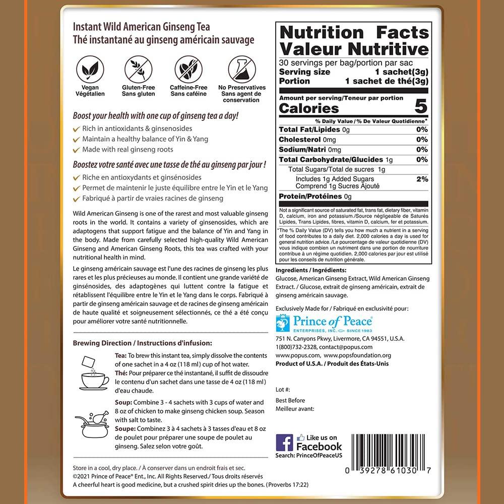 Té Instantáneo Príncipe de la Paz Ginseng Americano 30 Bolsitas