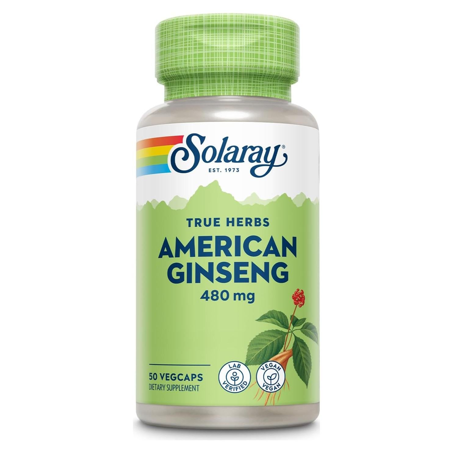 Ginseng Americano Solaray 480 mg - 50 VegCaps - Adaptógeno