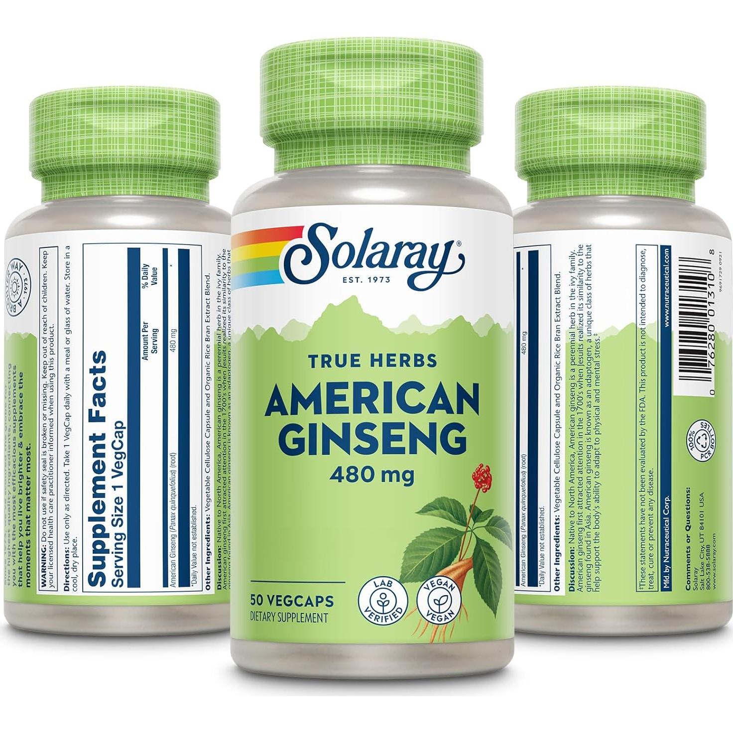 Ginseng Americano Solaray 480 mg - 50 VegCaps - Adaptógeno