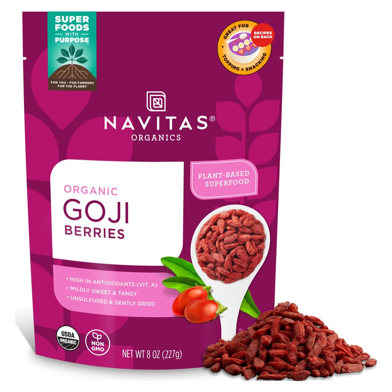 Bayas de Goji Orgánicas Navitas 226.8g - Antioxidantes y Fibra