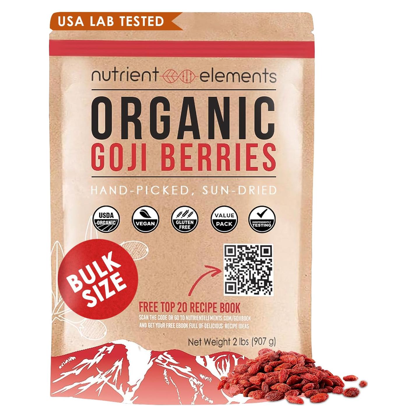 Berries Goji Secas Orgánicas Elementos Nutricionales 0.91 kg