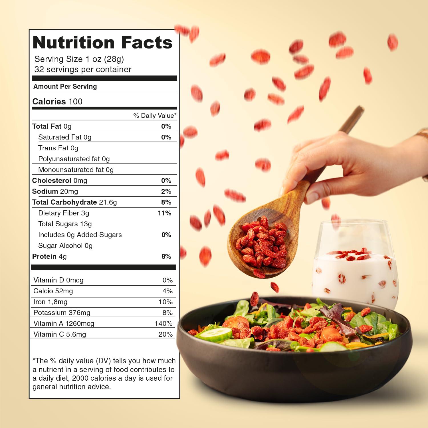 Berries Goji Secas Orgánicas Elementos Nutricionales 0.91 kg