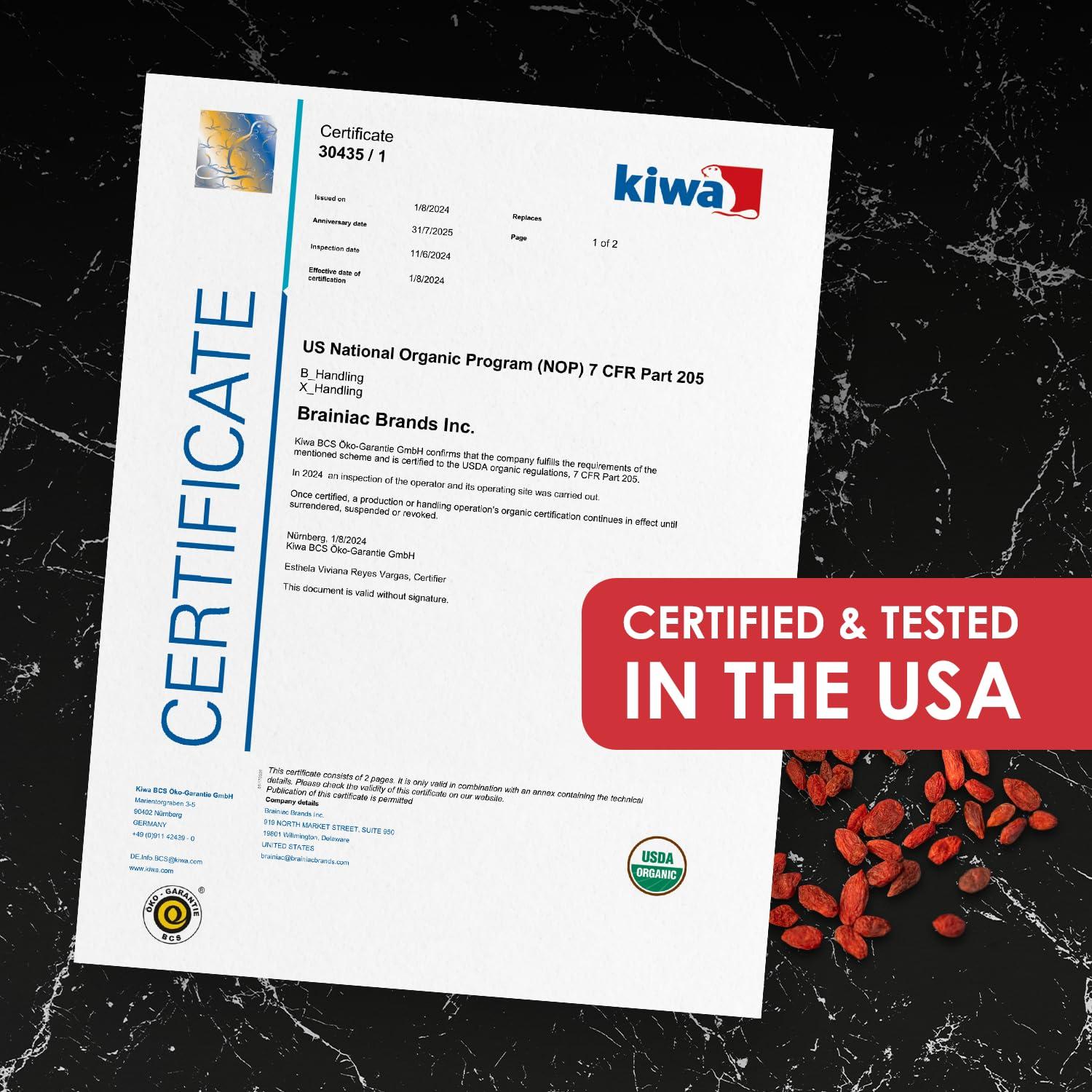 Berries Goji Secas Orgánicas Elementos Nutricionales 0.91 kg