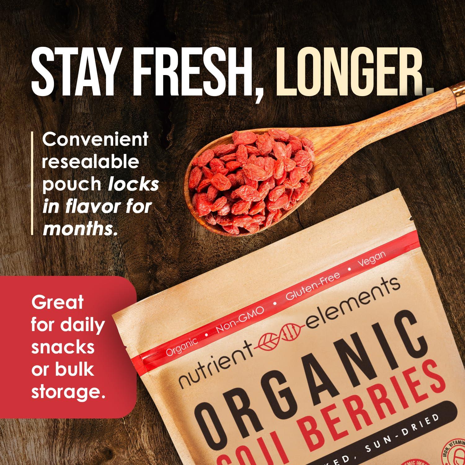 Berries Goji Secas Orgánicas Elementos Nutricionales 0.91 kg