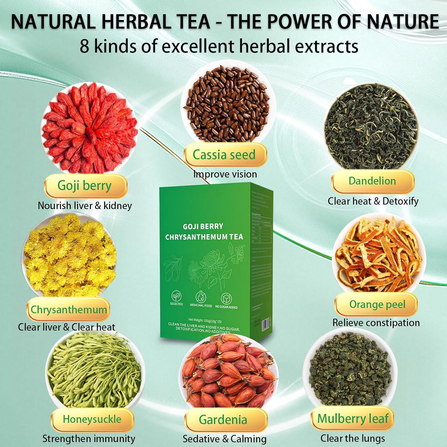 Té Herbal Chino Goji Berry y Crisantemo WEERSHUN 30 Bolsitas