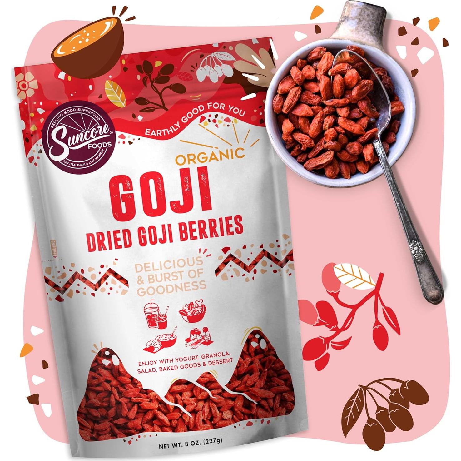 Berries de Goji Secas Suncore Foods 227g Orgánicas Sin Gluten