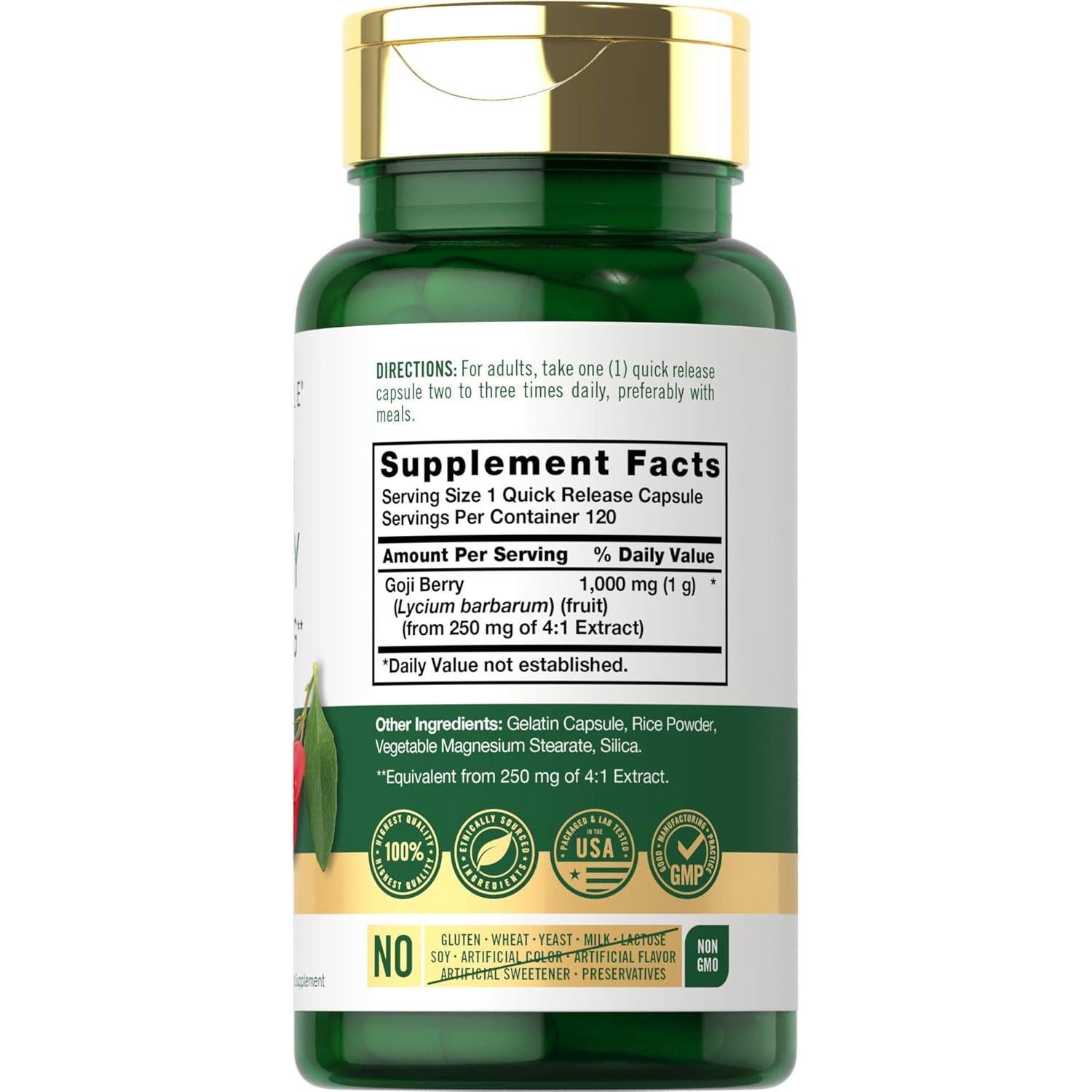 Cápsulas de Baya de Goji Carlyle 1000mg | 120 Unidades | Sin OGM