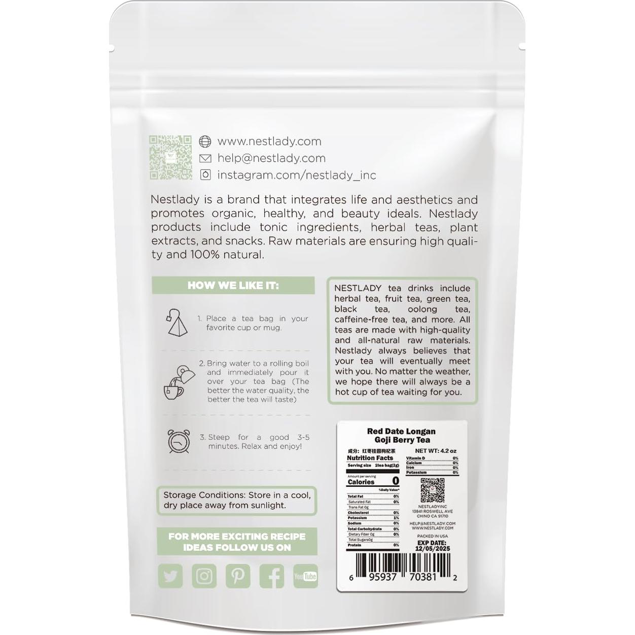 Té de Baya de Goji Nestlady con Dátil Rojo y Longan - 15 Bolsitas