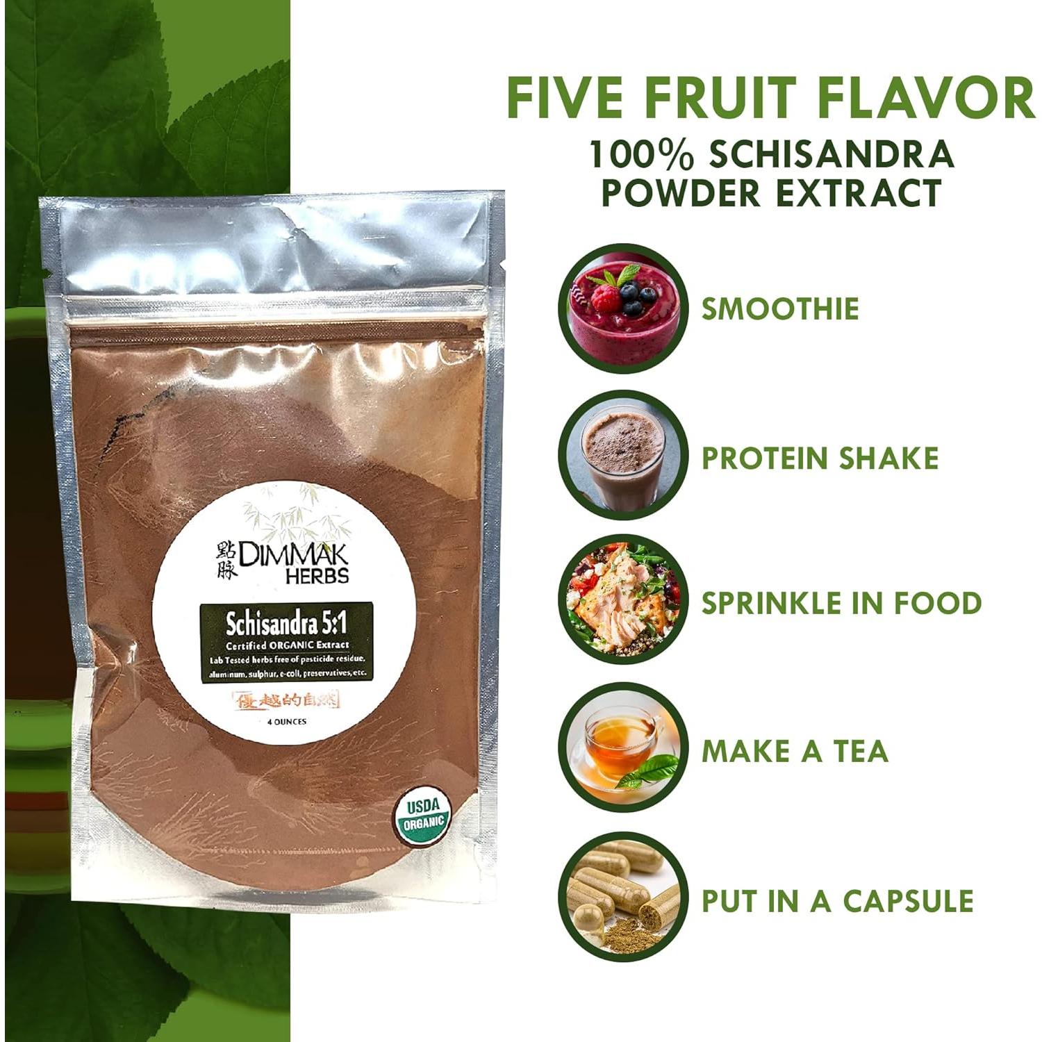 Extracto en polvo de Schisandra orgánica 5:1 113g Dimmak Herbs