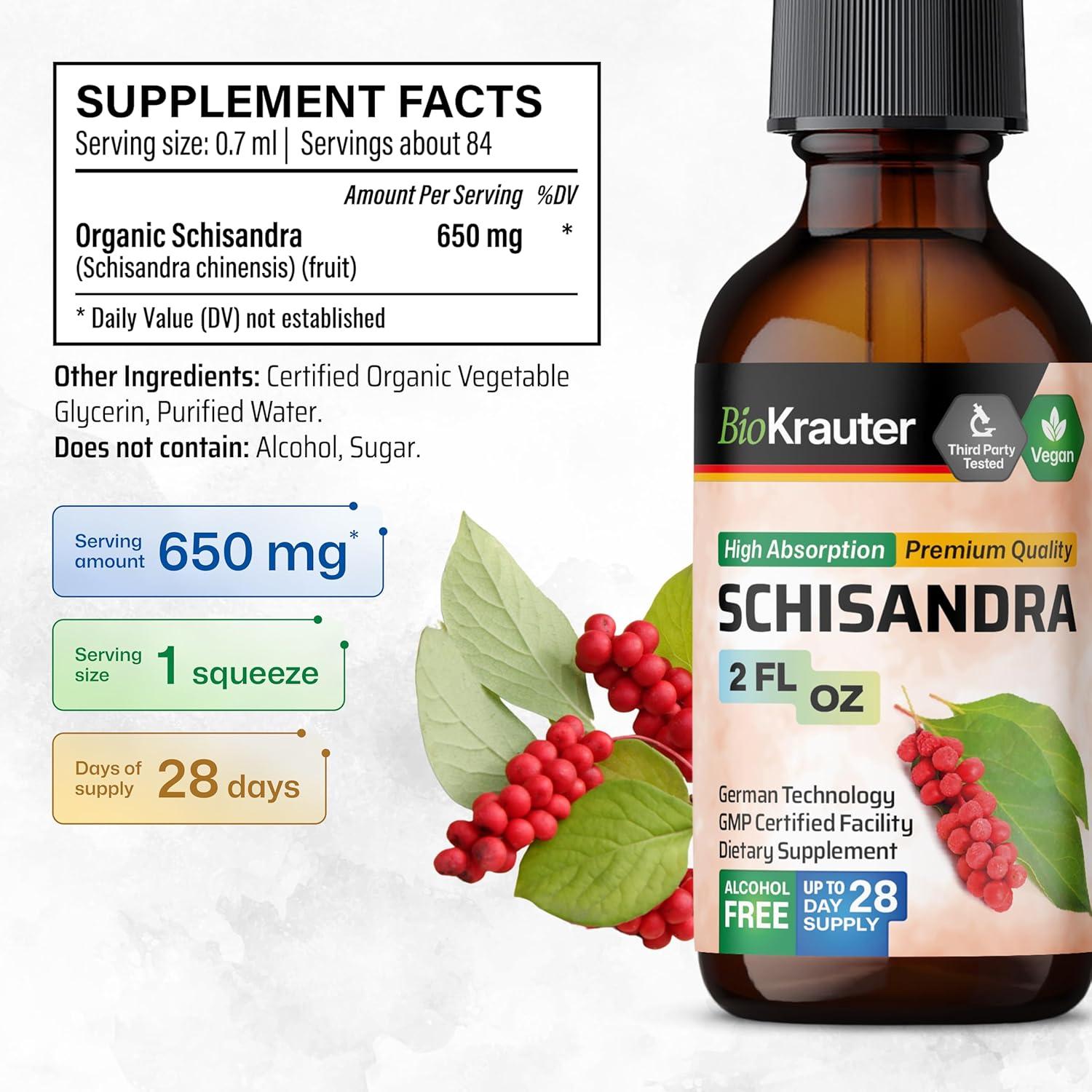 Gotas de Schisandra Bio Krauter 60 ml - Suplemento Natural Vegano