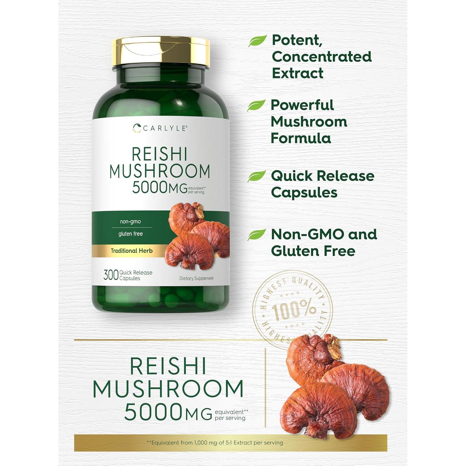 Suplemento Hongo Reishi Carlyle 5000mg 300 Cápsulas Sin OGM