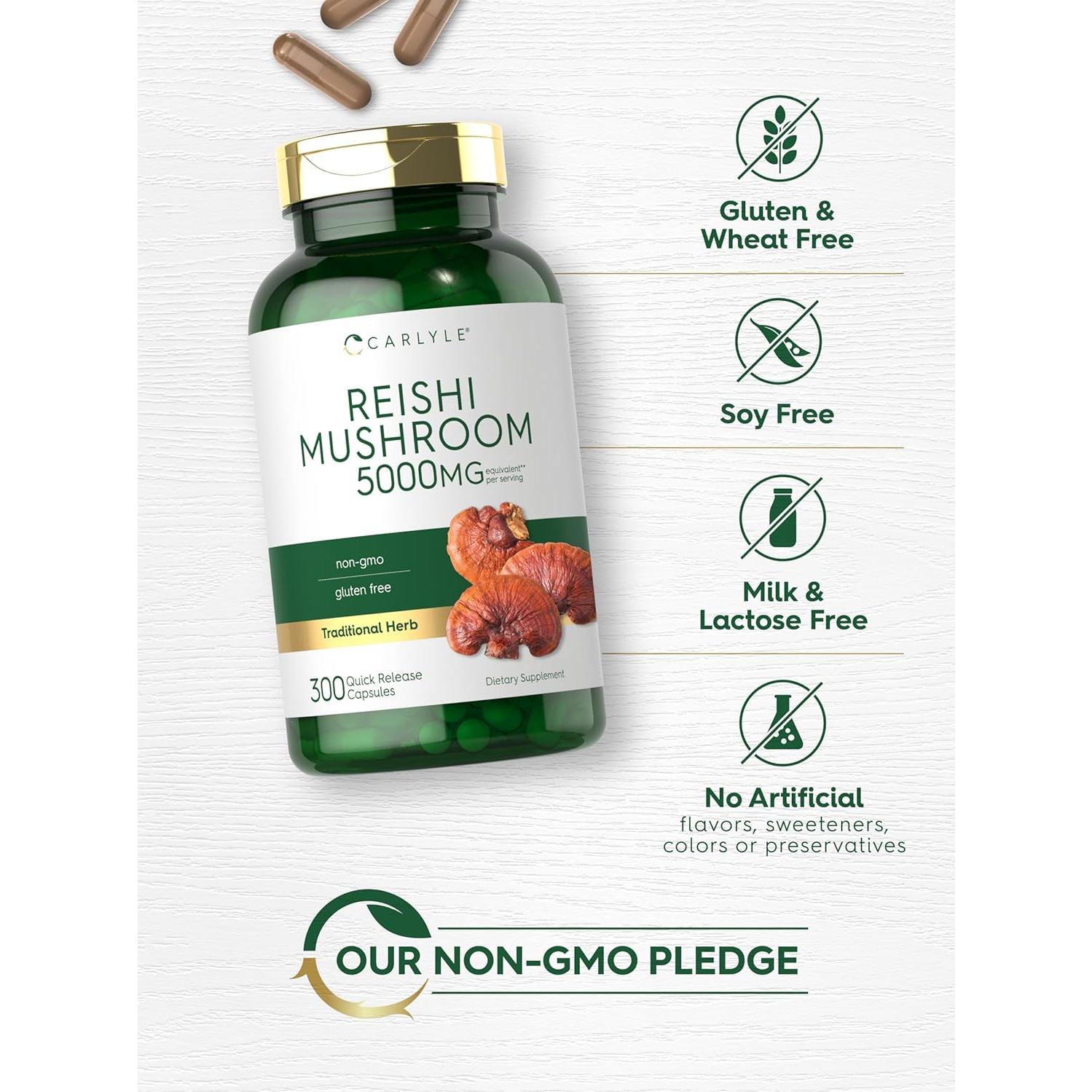 Suplemento Hongo Reishi Carlyle 5000mg 300 Cápsulas Sin OGM