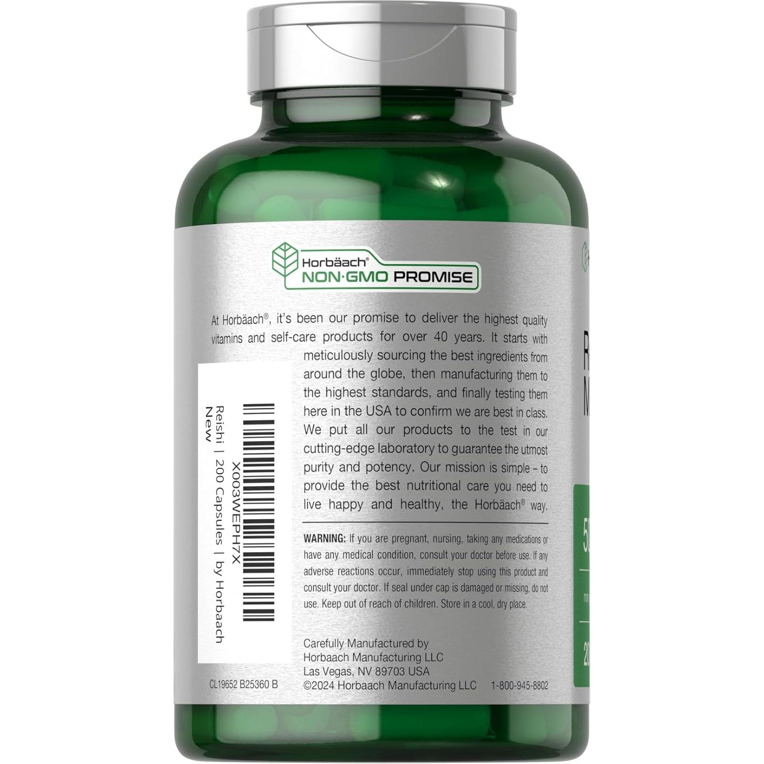 Cápsulas de Hongo Reishi Horbaach 200 Unidades 1000 mg