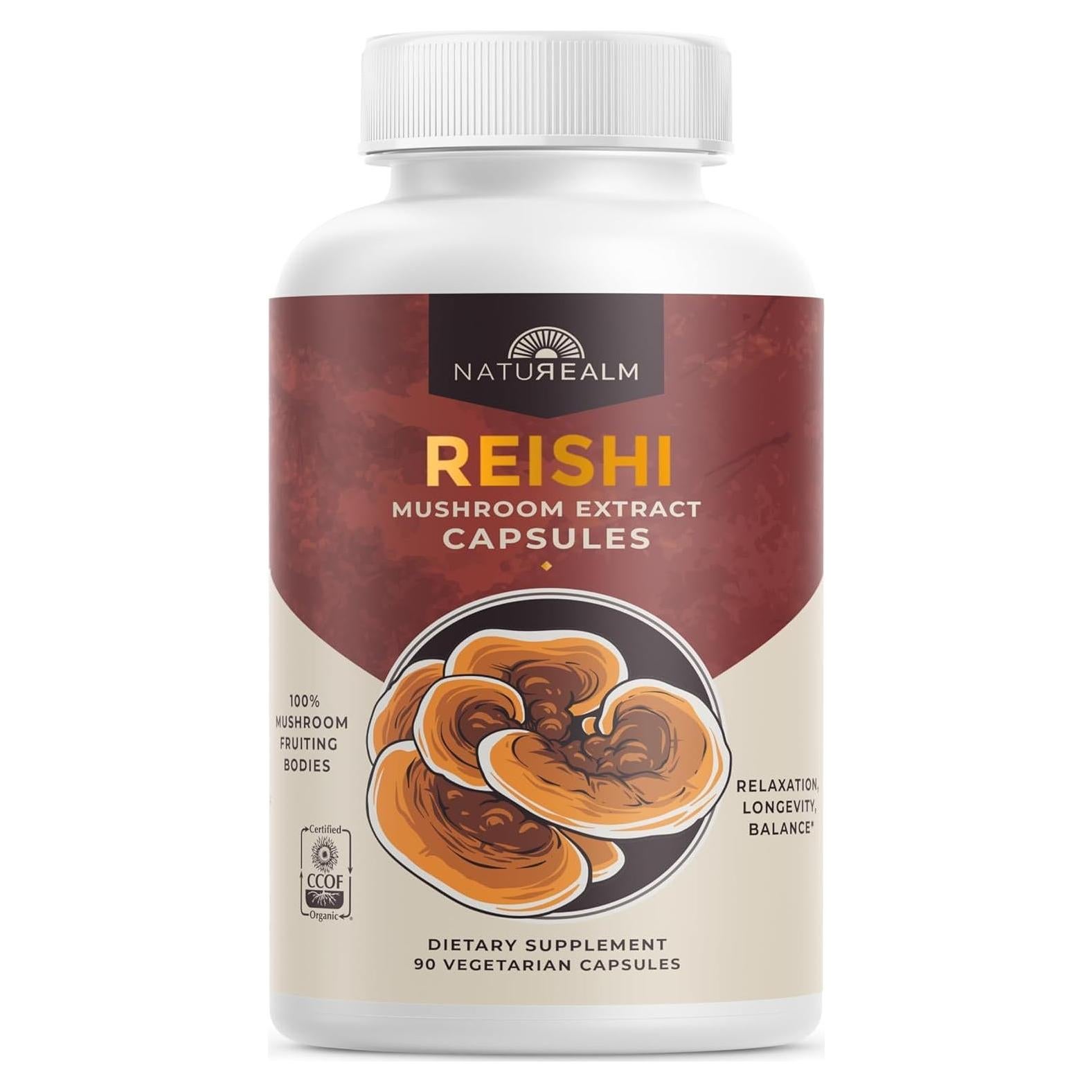 Suplemento de Hongo Reishi Naturealm - 90 Cápsulas Veganas