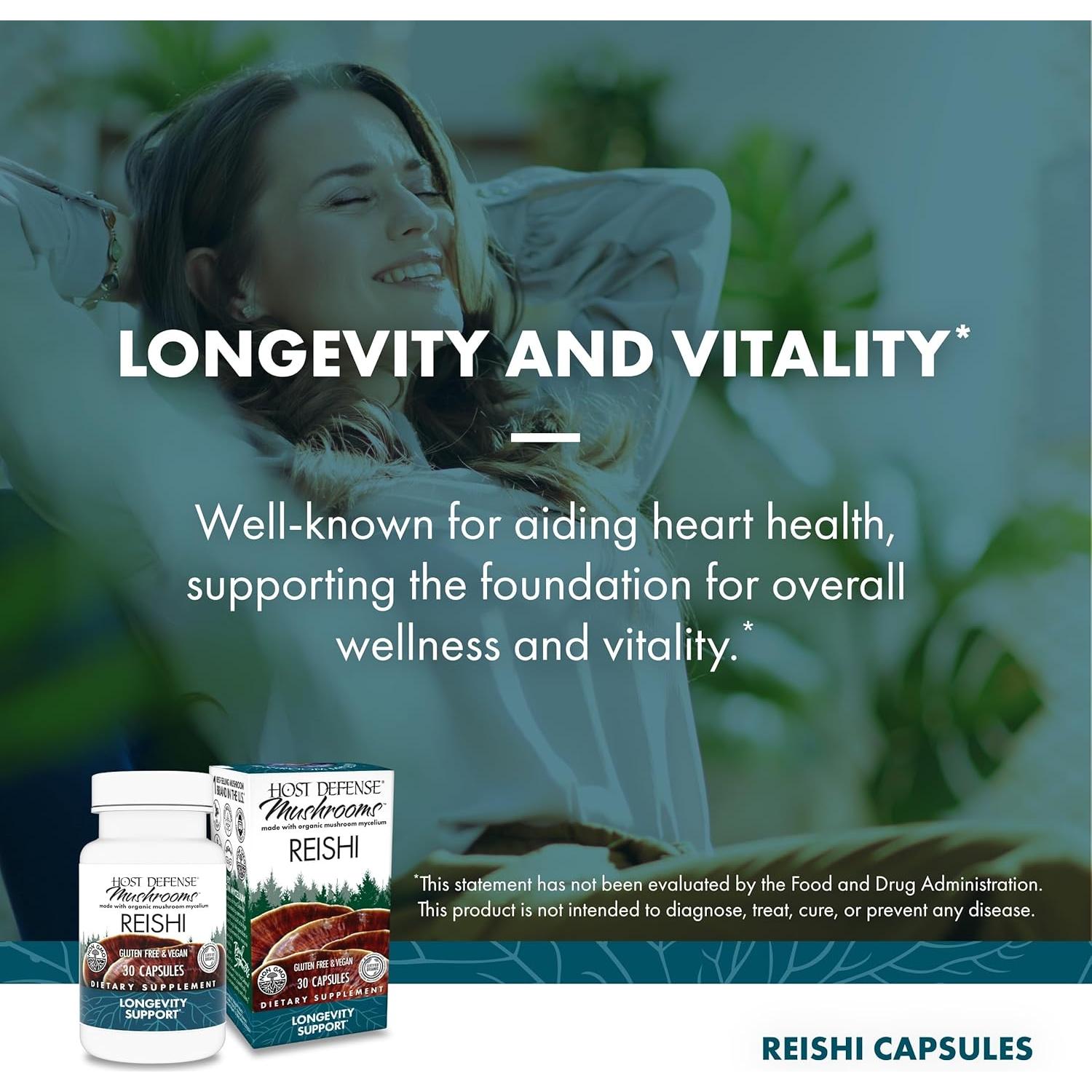 Cápsulas de Reishi Host Defense - Suplemento Inmunológico 30 Unidades