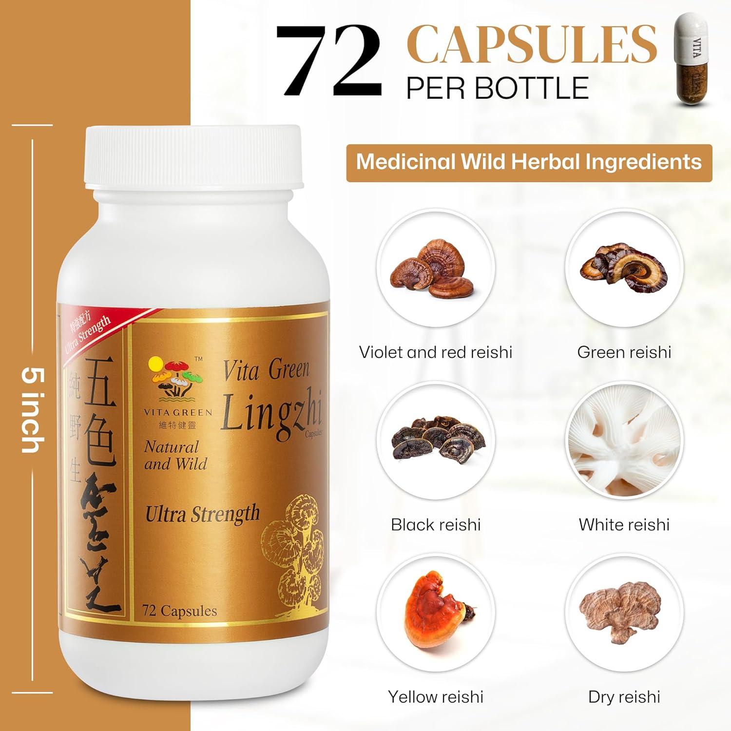 Cápsulas de Hongo Reishi Vita Green - Energía y Inmunidad - 72 Unidades