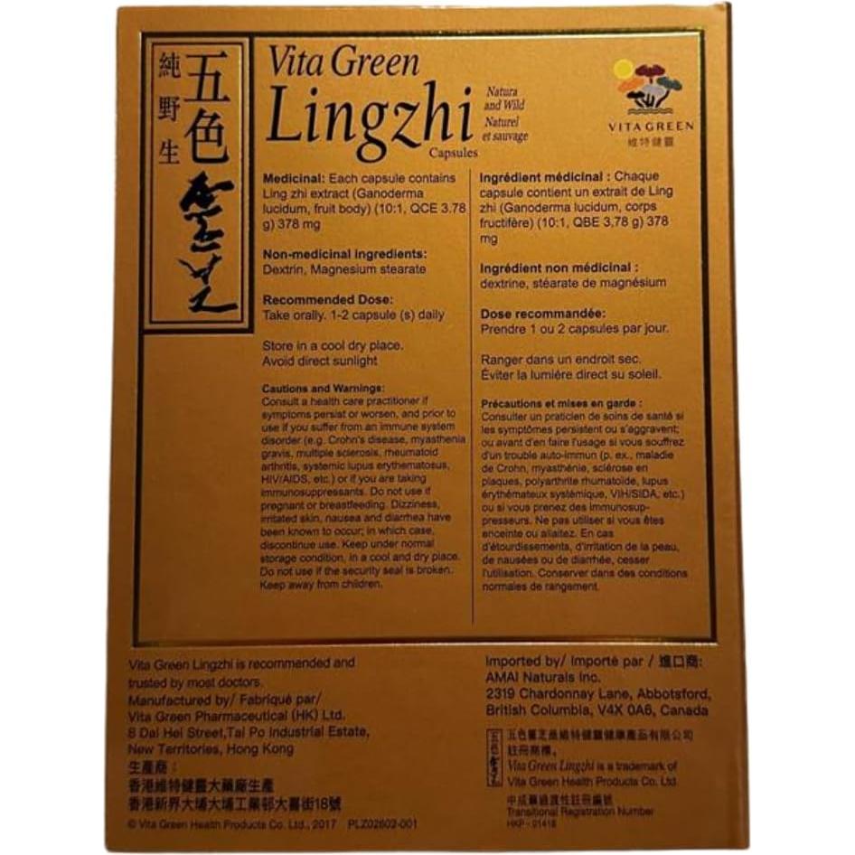 Cápsulas de Hongo Reishi Vita Green - Energía y Inmunidad - 72 Unidades