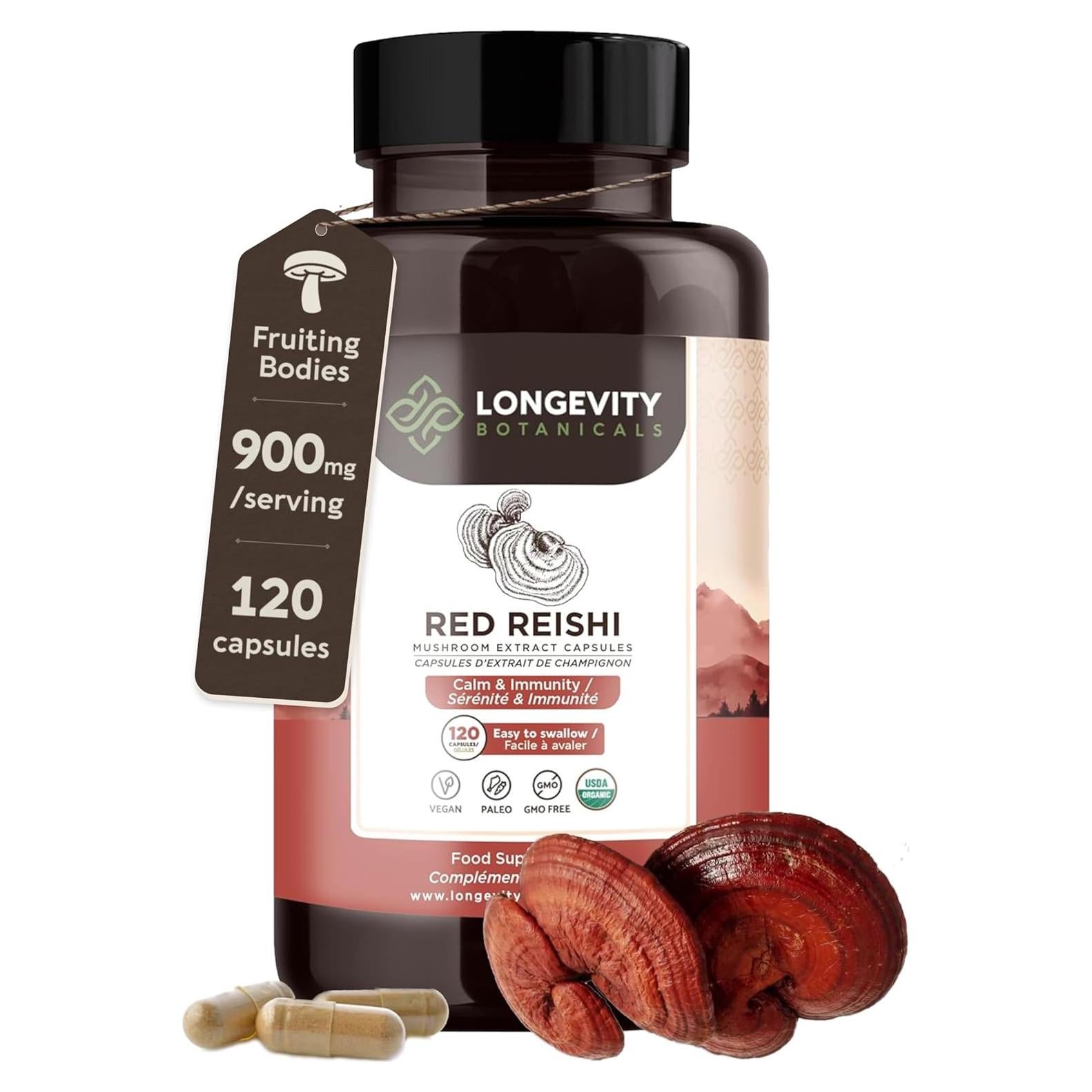 Cápsulas de Hongo Reishi Orgánico Longevity Botanicals 120 Unidades