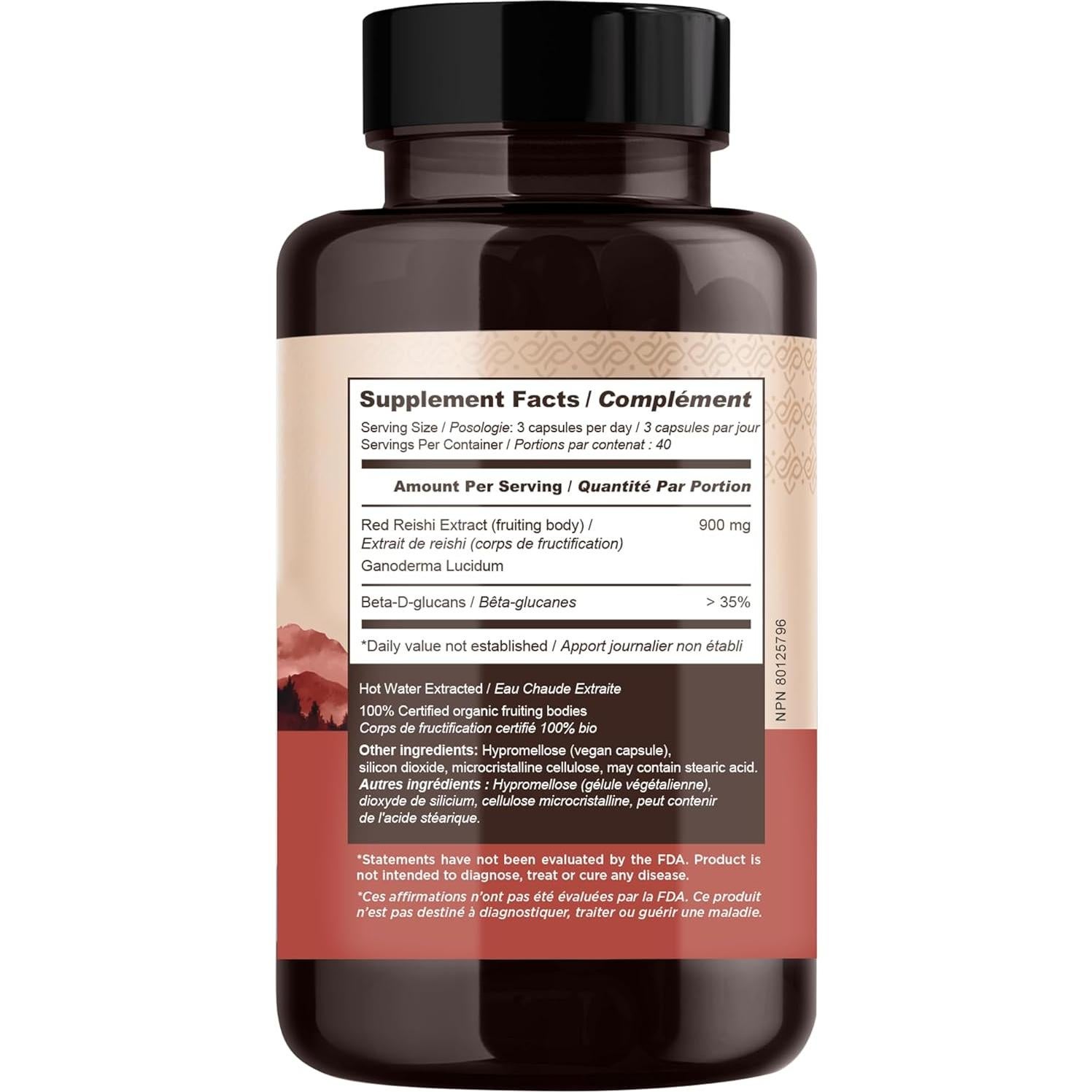 Cápsulas de Hongo Reishi Orgánico Longevity Botanicals 120 Unidades