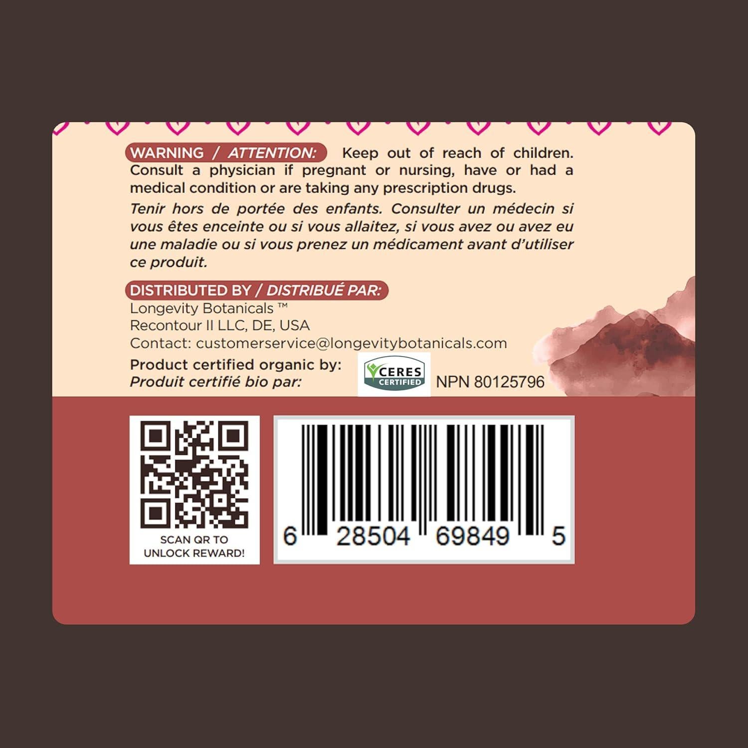 Cápsulas de Hongo Reishi Orgánico Longevity Botanicals 120 Unidades