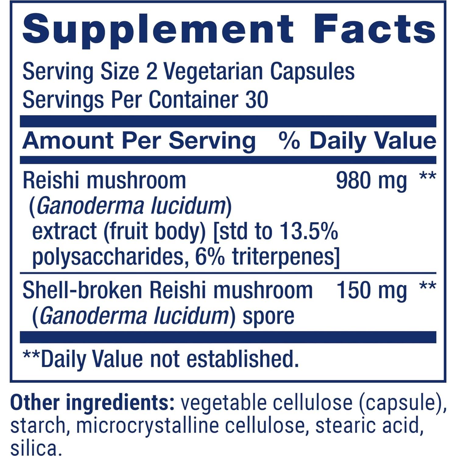 Suplemento Herbal de Hongo Reishi Life Extension - 60 Cápsulas