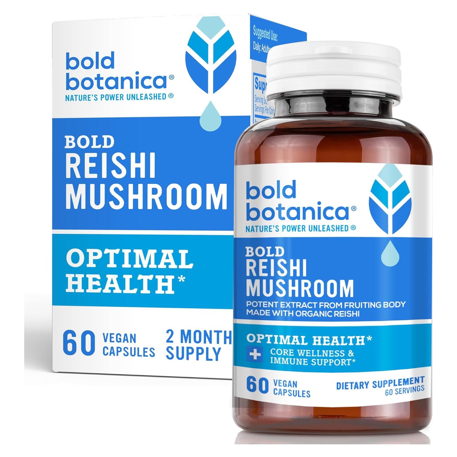 Cápsulas de Hongo Reishi Bold Botanica - 100% Orgánico - 60 Veganas