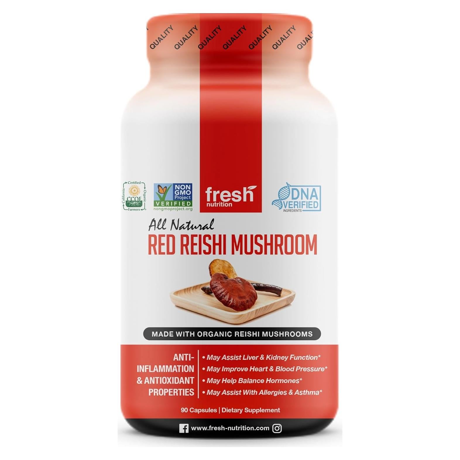 Cápsulas de Hongo Reishi Orgánico Fresh Nutrition 90 Unidades