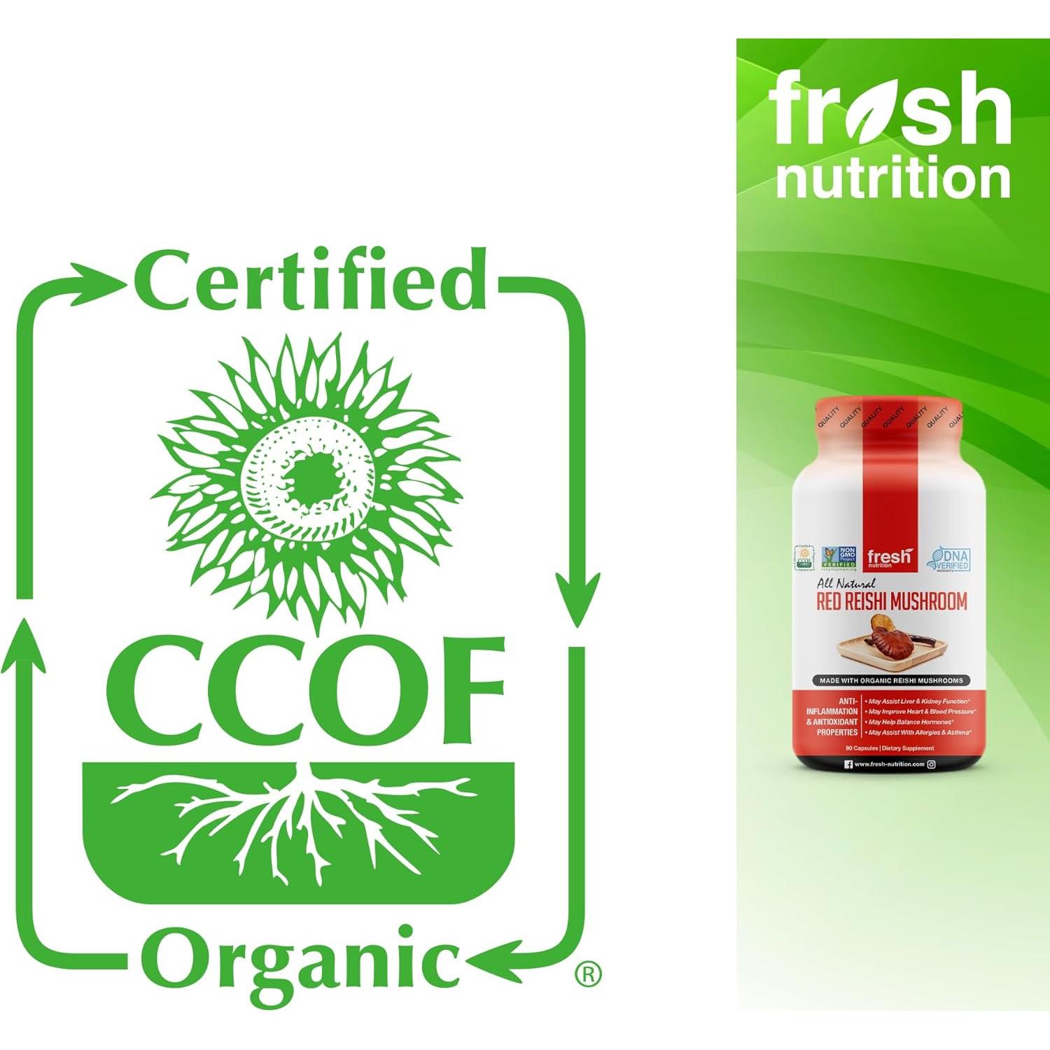 Cápsulas de Hongo Reishi Orgánico Fresh Nutrition 90 Unidades